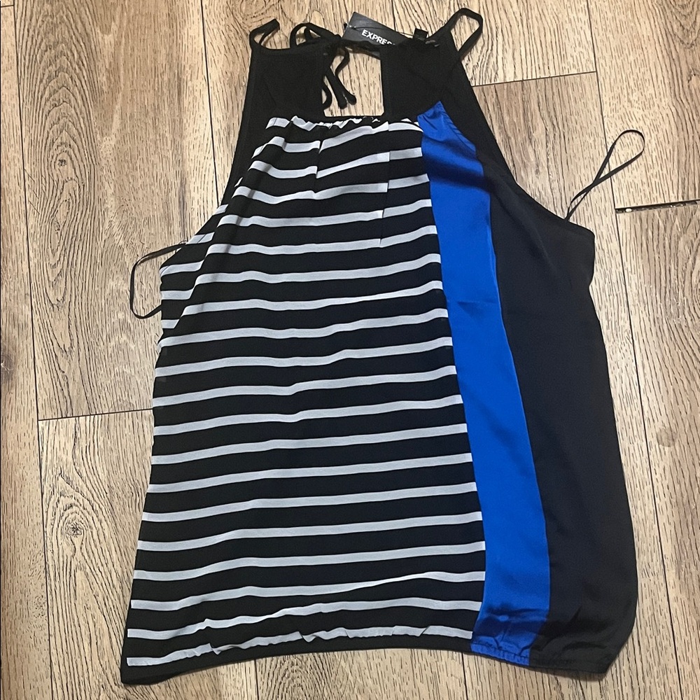 Express Black, White & Blue Striped Halter Tank